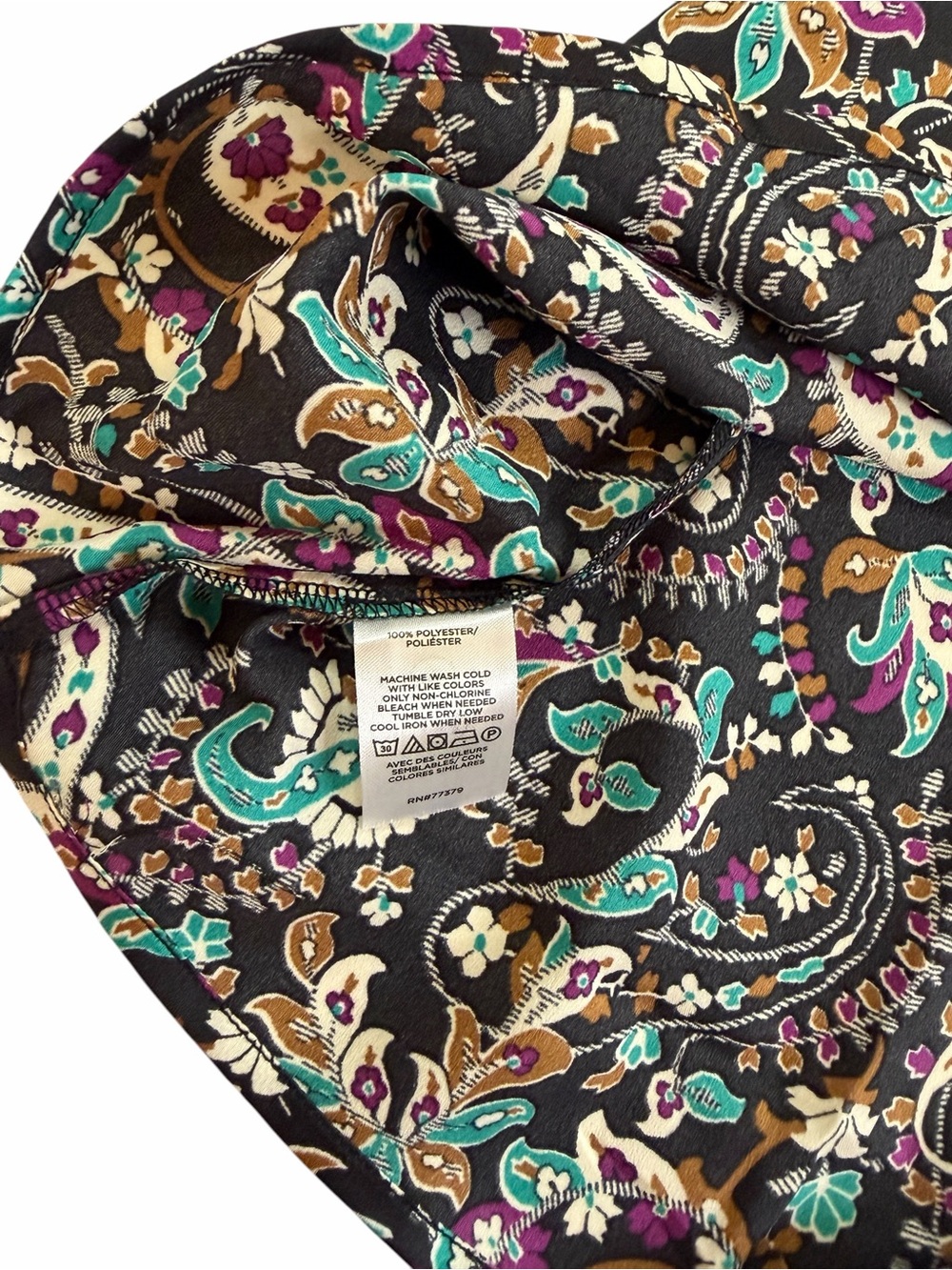 Chic Paisley Tie-Neck Blouse in Black, Teal & Purple - Picture 6 of 7